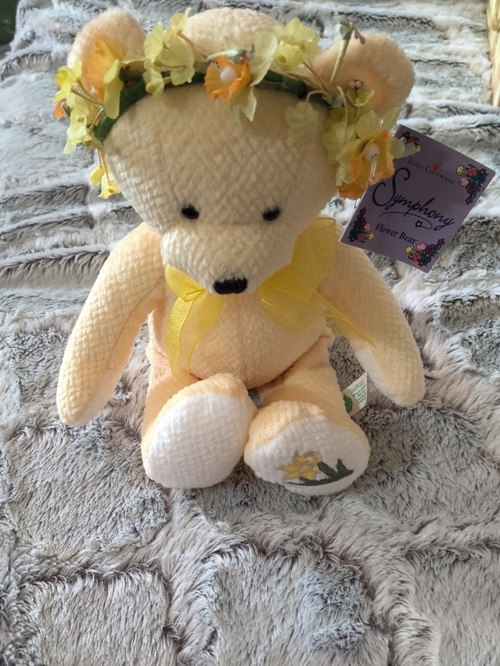 Symphony Cream-Yellow Flower Bear with Floral Headband - Vintage